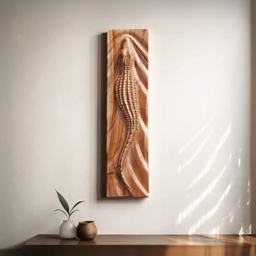 Hand Carved Teak Wall Art - Crocodile