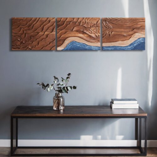 Hand Carved Teak Wall Art - Coastal Pulse