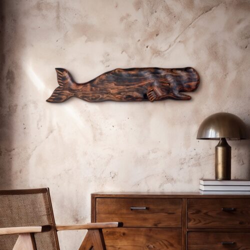 Hand Carved Teak Wall Art - Whale