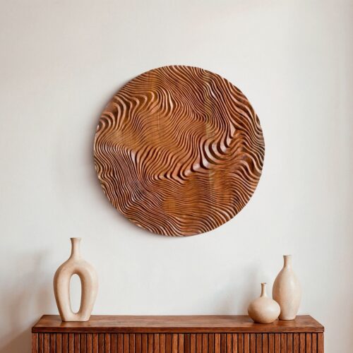 Hand Carved Teak Wall Art - Woven Moon