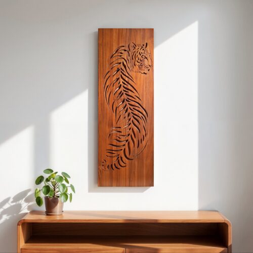 Hand Carved Teak Wall Art - Tiger